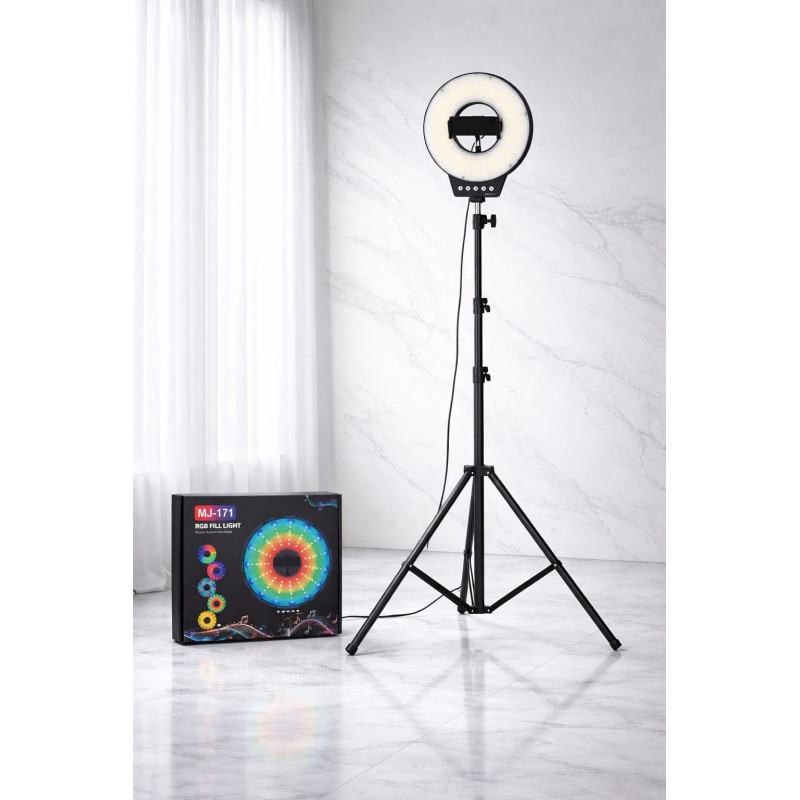 PM-373 MJ-171 RGB LED Ring Fill Light 17cm with 2.1m Tripod Stand